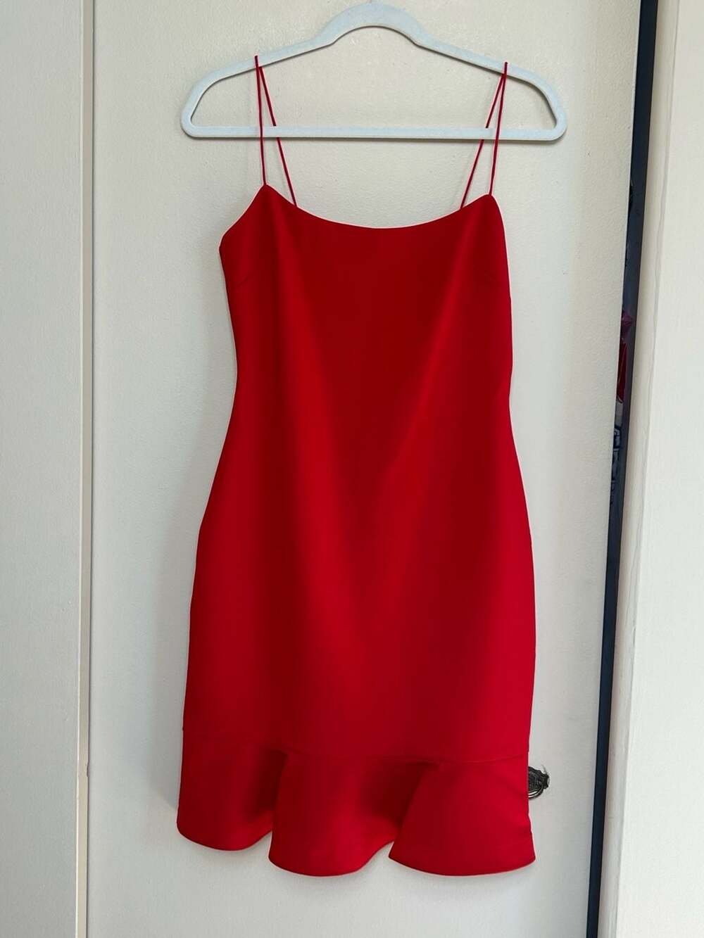 Likely Banks Ruffle Hem Mini Dress Size 4 Red Spaghetti Strap